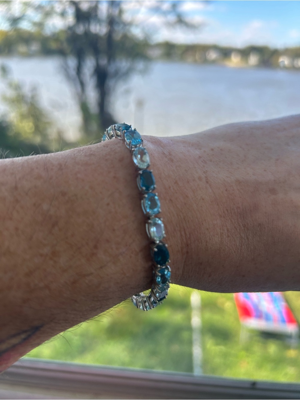 Sterling Silver Blue Topaz Tennis Bracelet - Blue